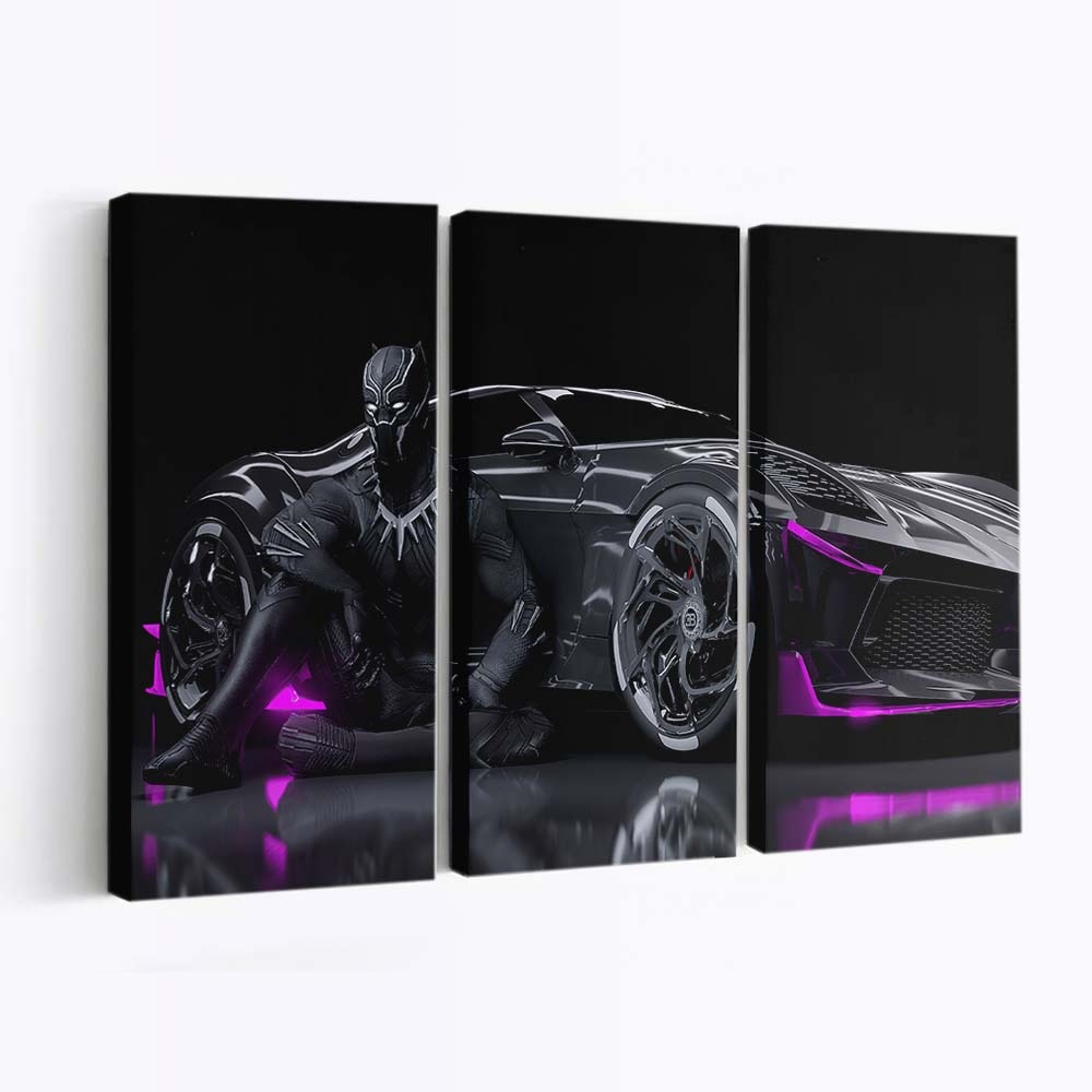 Black Panther Bugatti Chiron La Voiture Noire Leinwandbild - Marvel Wandbild