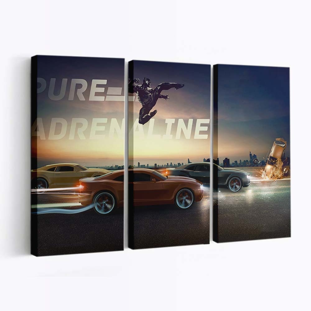 Black Panther Chevrolet Camaro Racing Leinwandbild - Marvel Wandbild