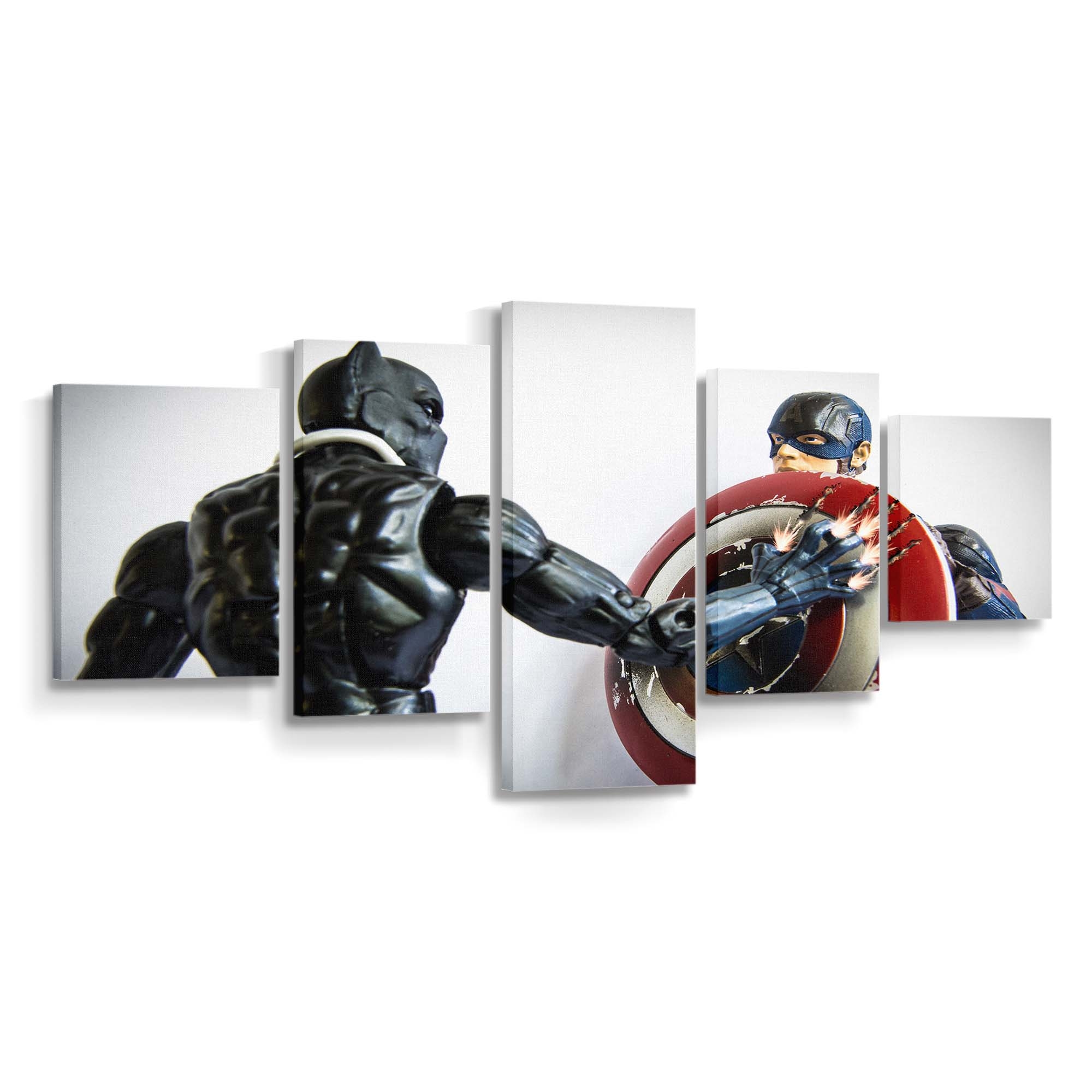 Black Panther und Captain America Schild Leinwandbild - Marvel Wandbild 