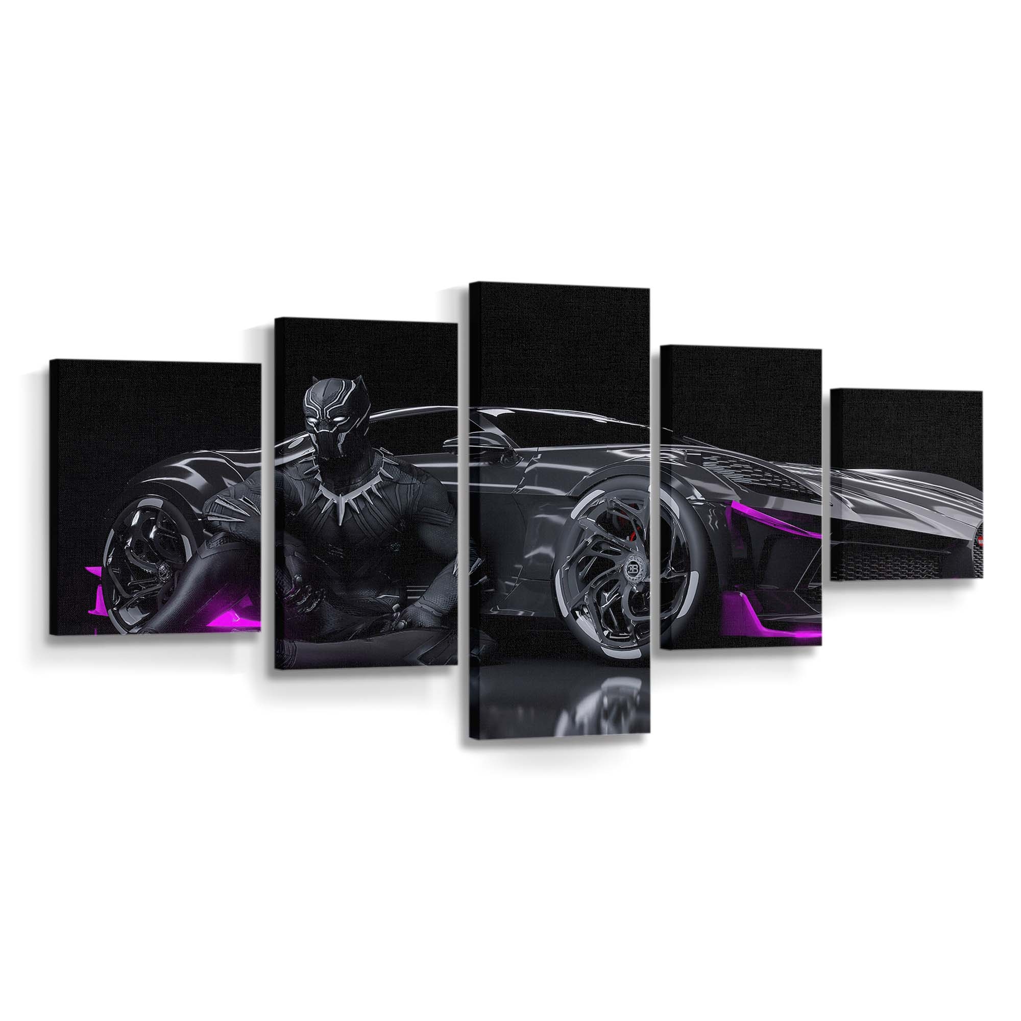 Black Panther Bugatti Chiron La Voiture Noire Leinwandbild - Marvel Wandbild 