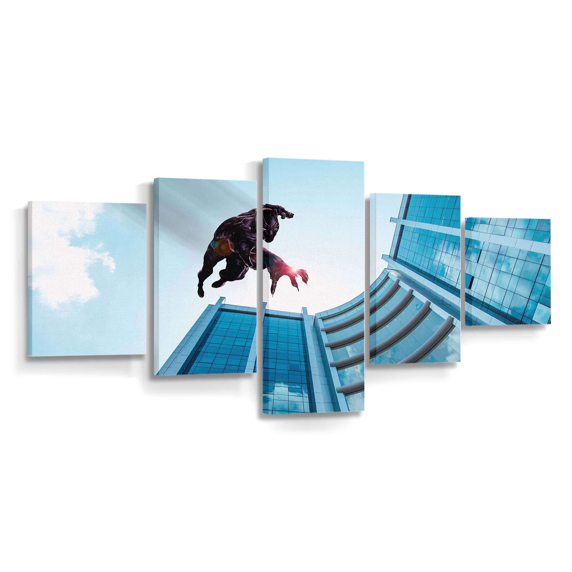 Black Panther springt von einem Gebäude Leinwandbild - Marvel Wandbild