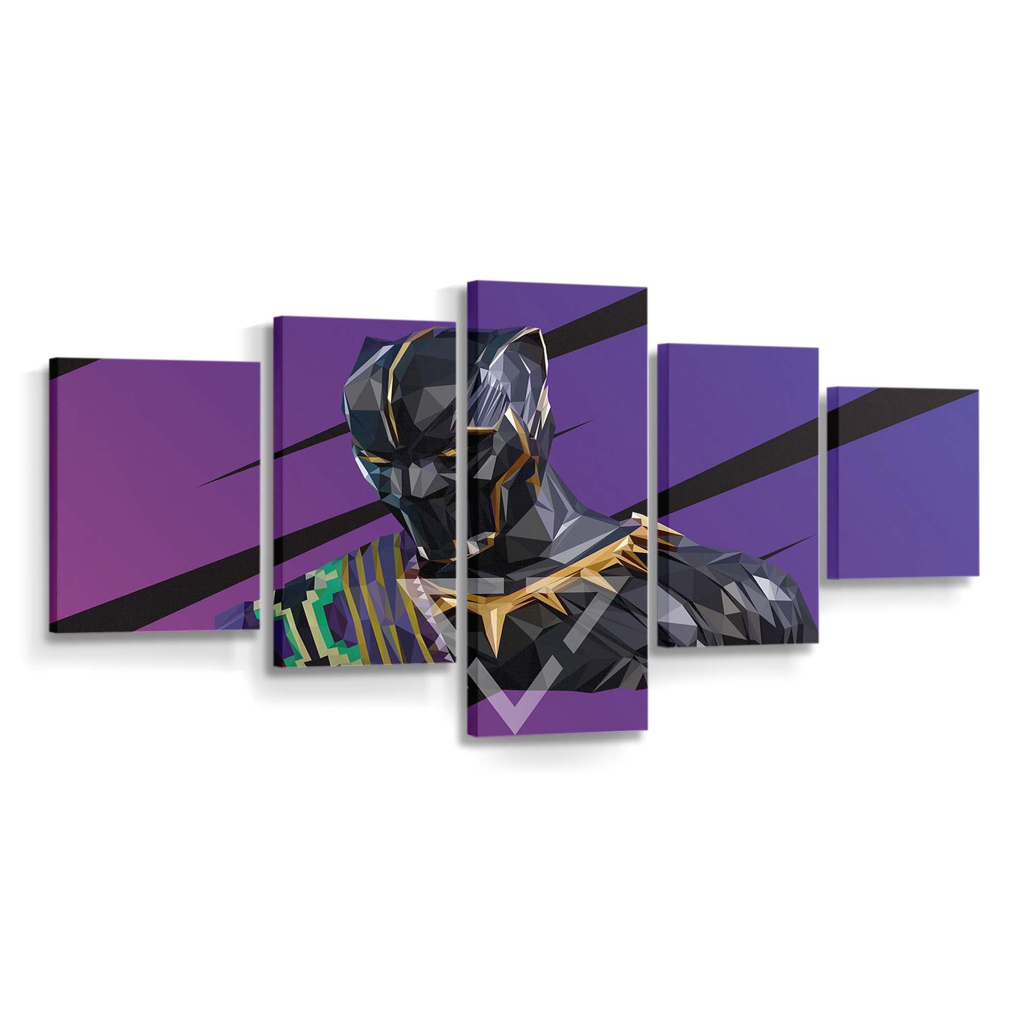 Black Panther T Chakka Lowpoly Kunst Leinwandbild - Marvel Wandbild 