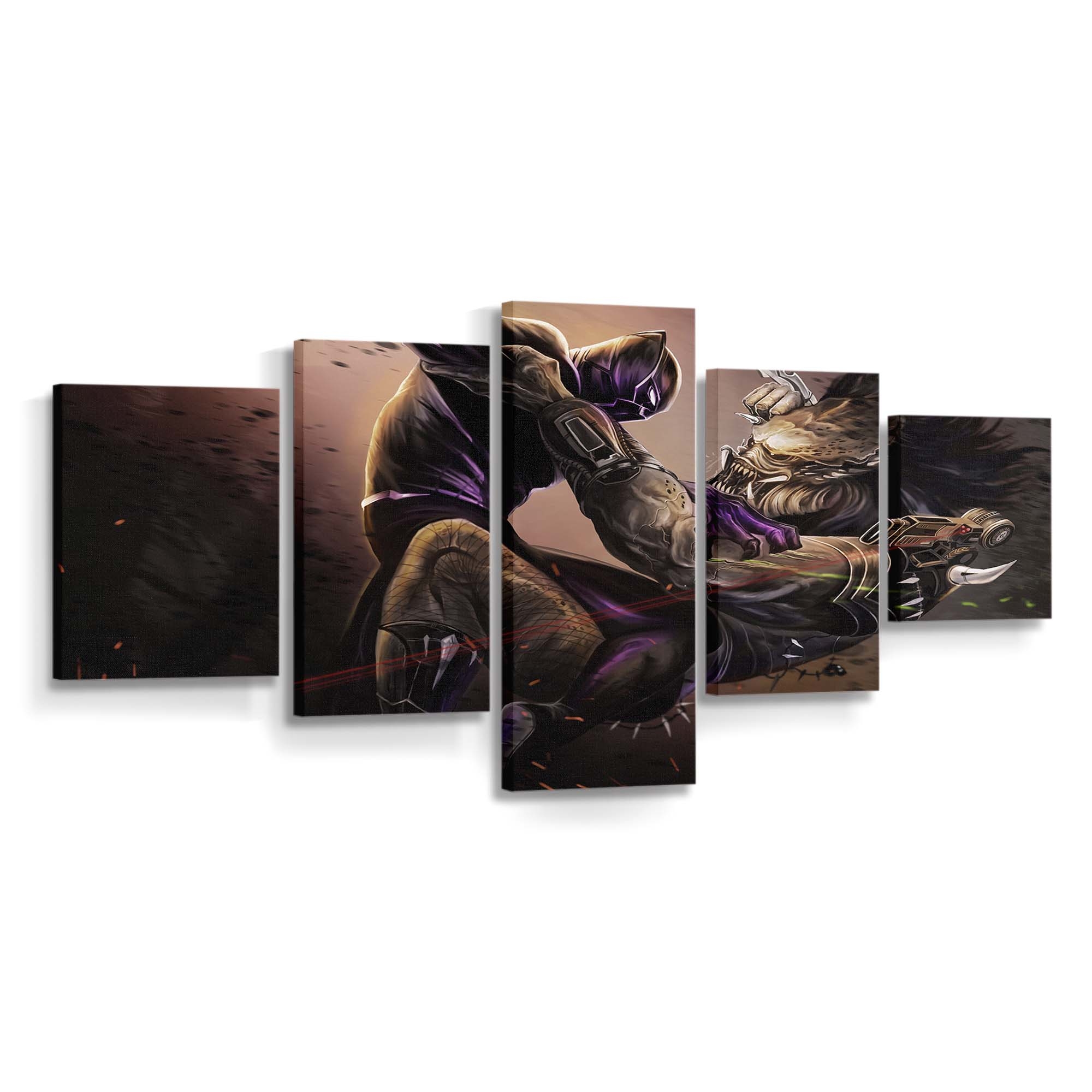 Black Panther gegen Predator Illustration Leinwandbild - Marvel Wandbild 