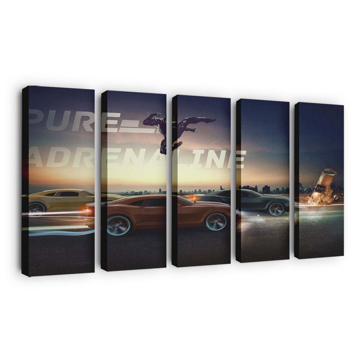 Black Panther Chevrolet Camaro Racing Leinwandbild - Marvel Wandbild