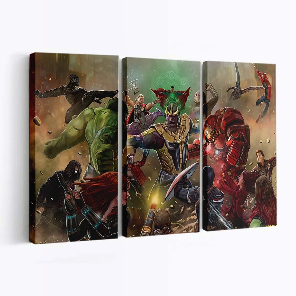 Thanos Beating All The Avengers In Avengers Infinity War Artwork Leinwandbild Marvel Wandbild
