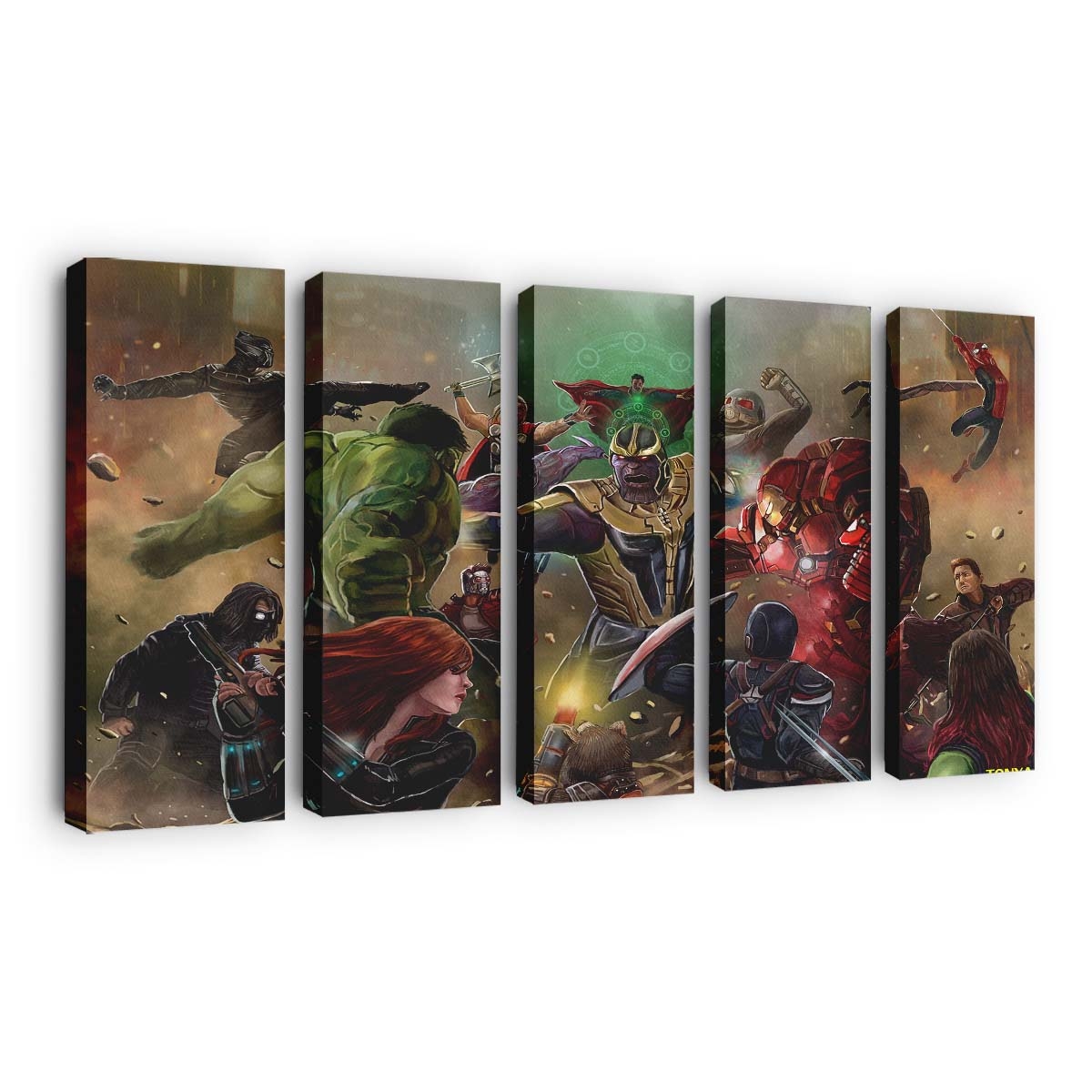 Thanos Beating All The Avengers In Avengers Infinity War Artwork Leinwandbild Marvel Wandbild