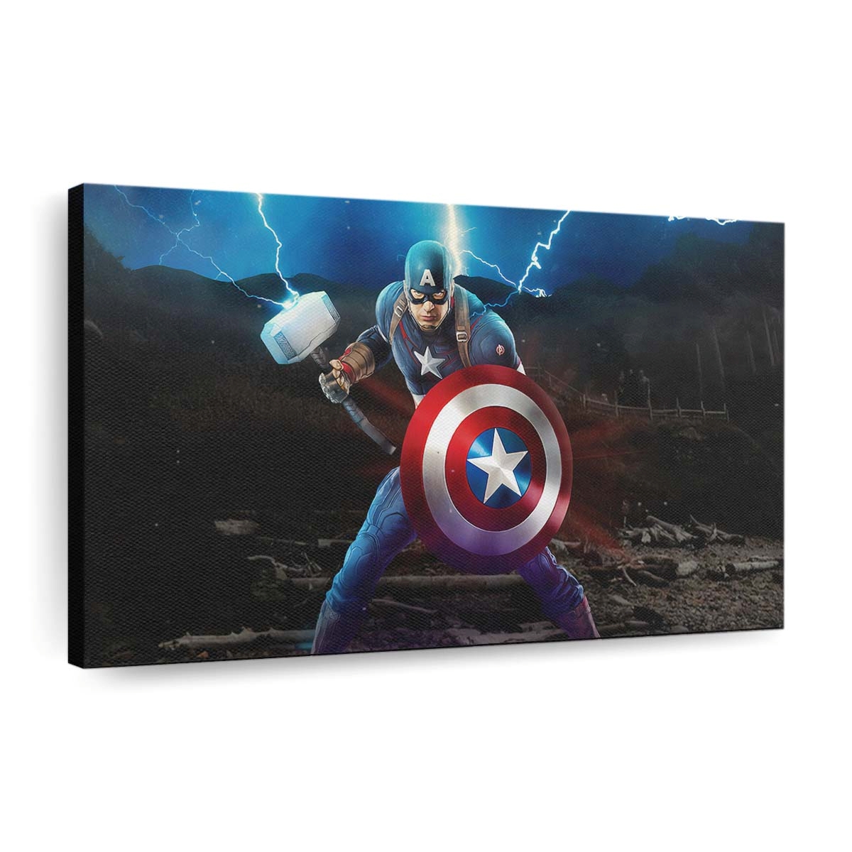 Hauptmann Amerika Mjolnir Avengers Endgame Kunstwerk Leinwandbild - Marvel Wanddeko