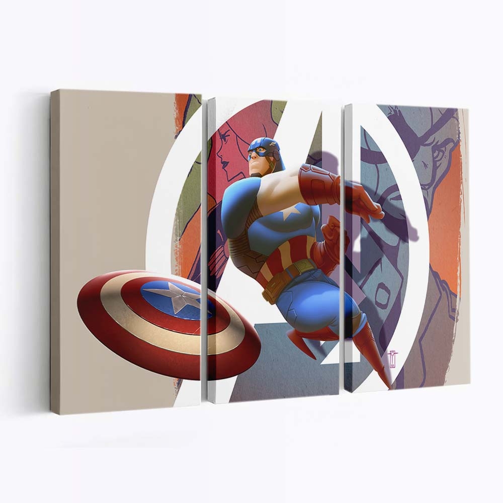 Captain Amerika Illustration Leinwandbild - Marvel Wanddeko