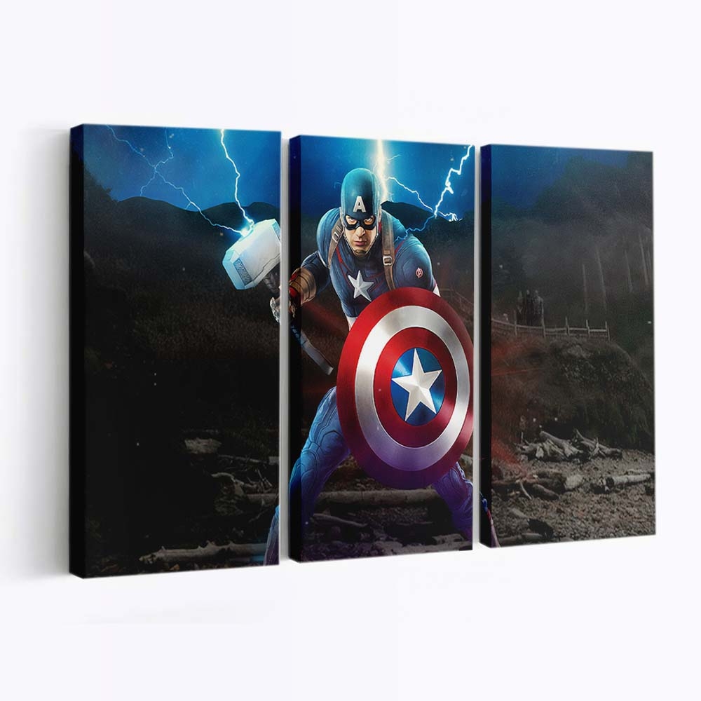 Hauptmann Amerika Mjolnir Avengers Endgame Kunstwerk Leinwandbild - Marvel Wanddeko