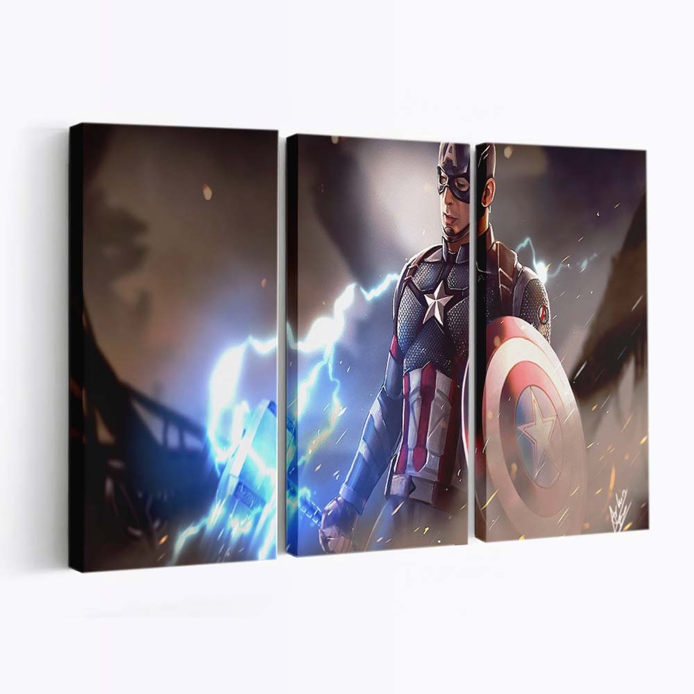 Captain Amerika mit Thors Hammer Leinwandbild - Marvel Wanddeko