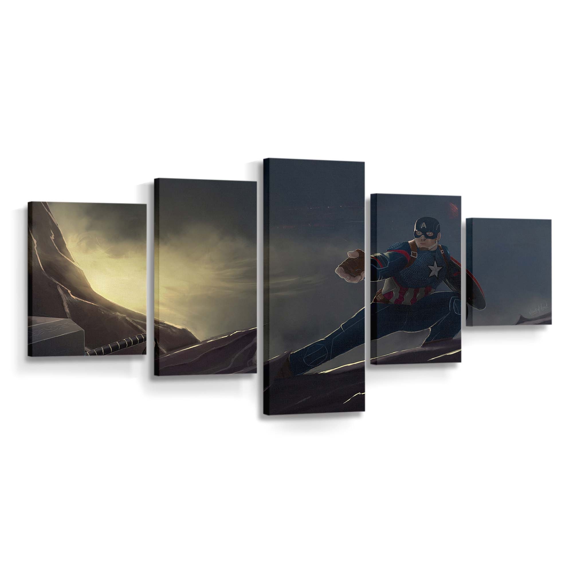 Captain Amerika Mjolnir und Schild 2 Leinwandbild - Marvel Wanddeko