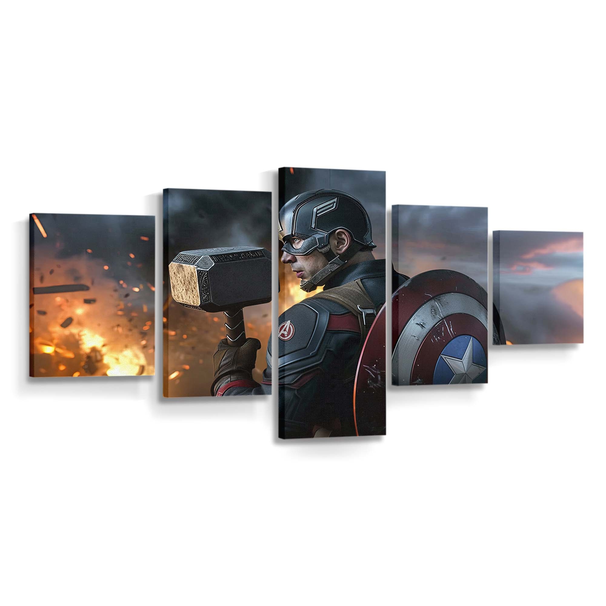 Captain Amerika mit Mjolnir Leinwandbild - Marvel Wanddeko