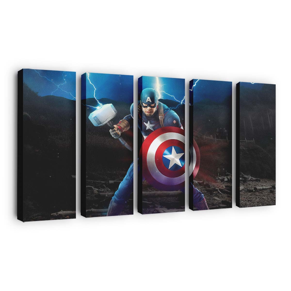 Hauptmann Amerika Mjolnir Avengers Endgame Kunstwerk Leinwandbild - Marvel Wanddeko