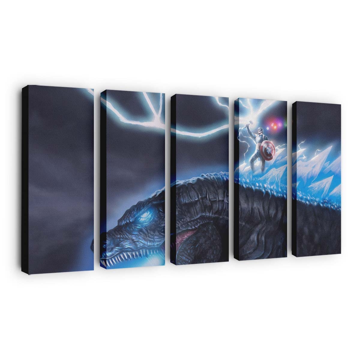 Captain Amerika auf Godzilla Leinwandbild - Marvel Wanddeko