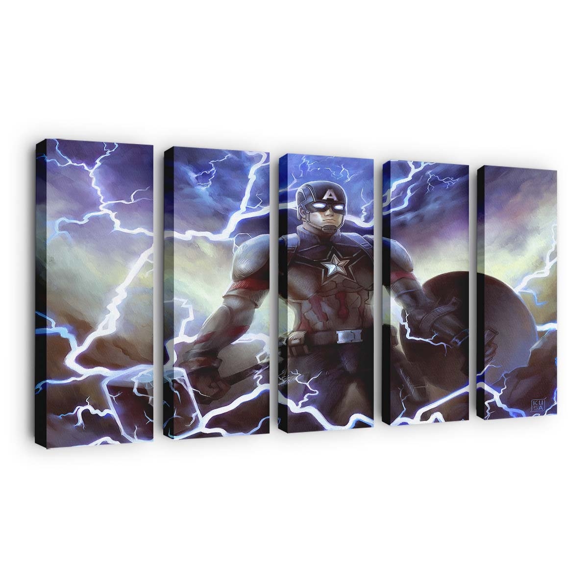 Captain America mit Mjolnir und Schild Leinwandbild - Marvel Wanddeko