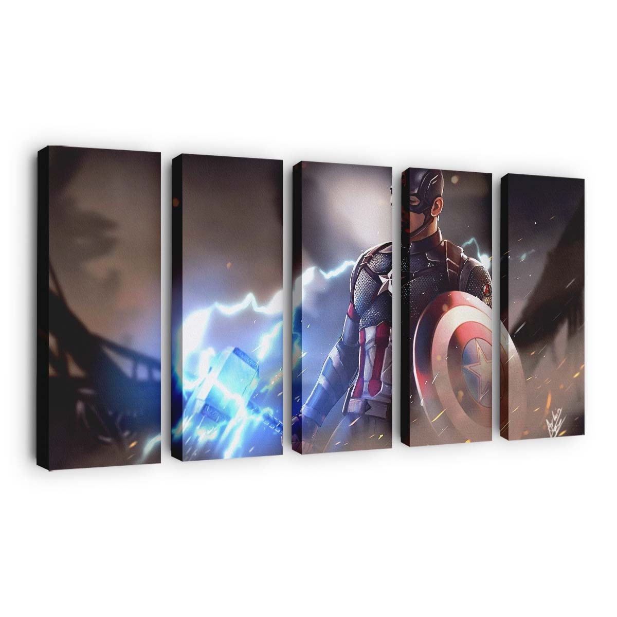 Captain Amerika mit Thors Hammer Leinwandbild - Marvel Wanddeko