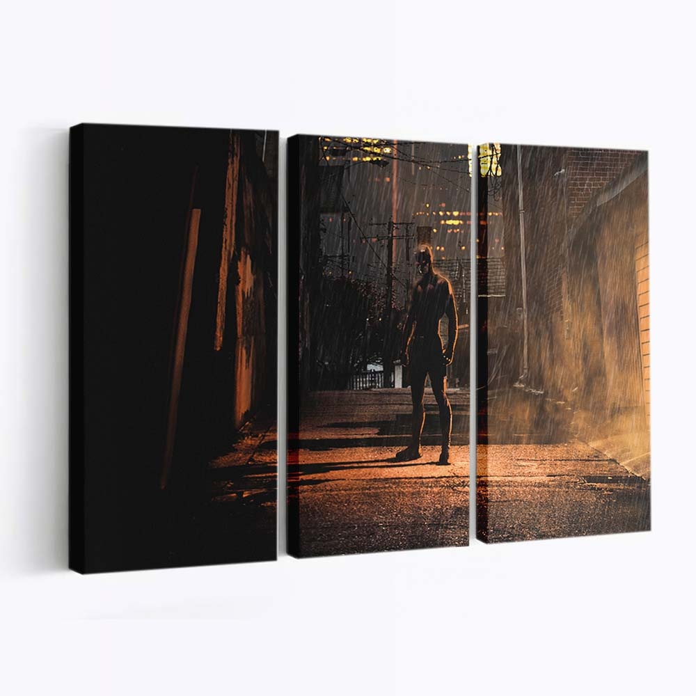 Eine Nacht mit Daredevil in der dunklen Stadtlandschaft Leinwandbild - Marvel Wanddeko