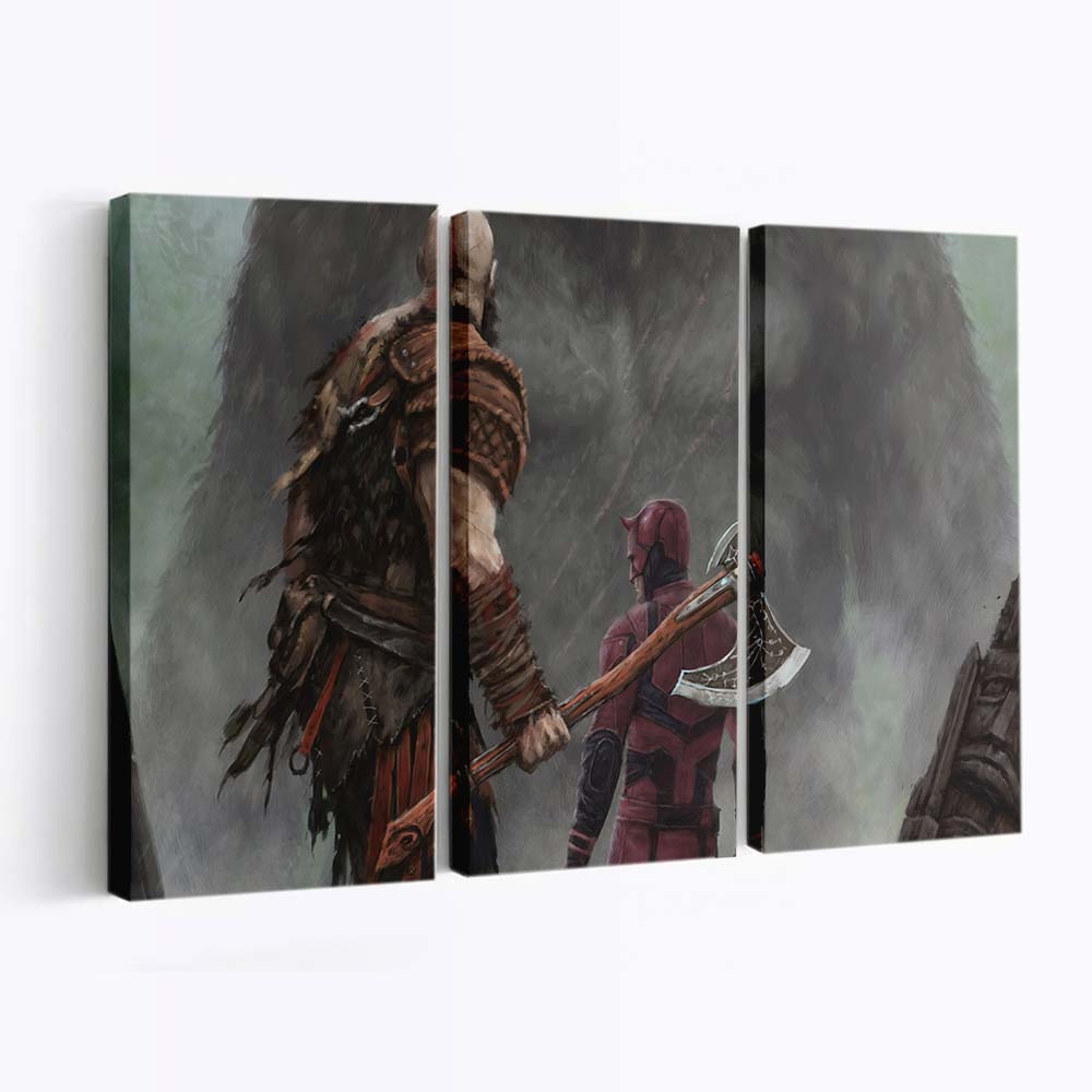 Kratos Dare Devil und King Kong Crossover Leinwandbild - Marvel Wanddeko