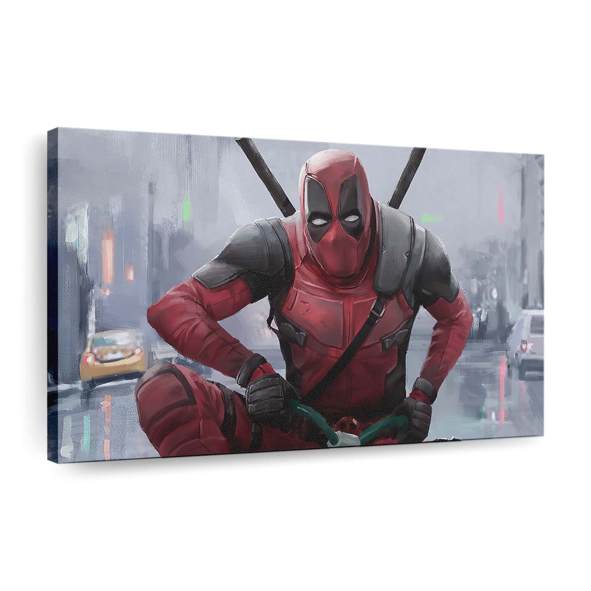 Deadpool fährt Kinderfahrrad Leinwandbild - Marvel Wanddeko