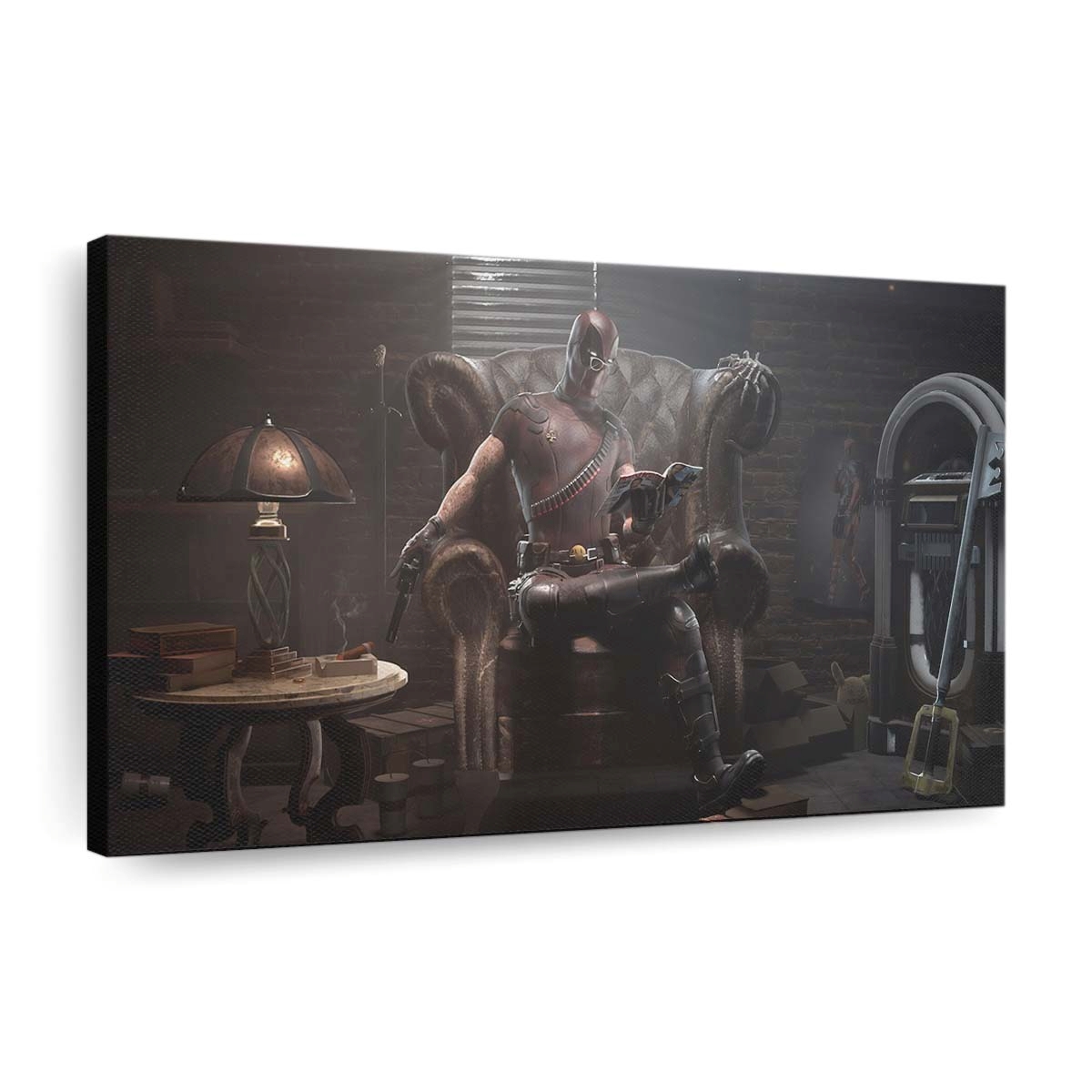 Deadpool Lesebuch und Waffen Leinwandbild - Marvel Wanddeko