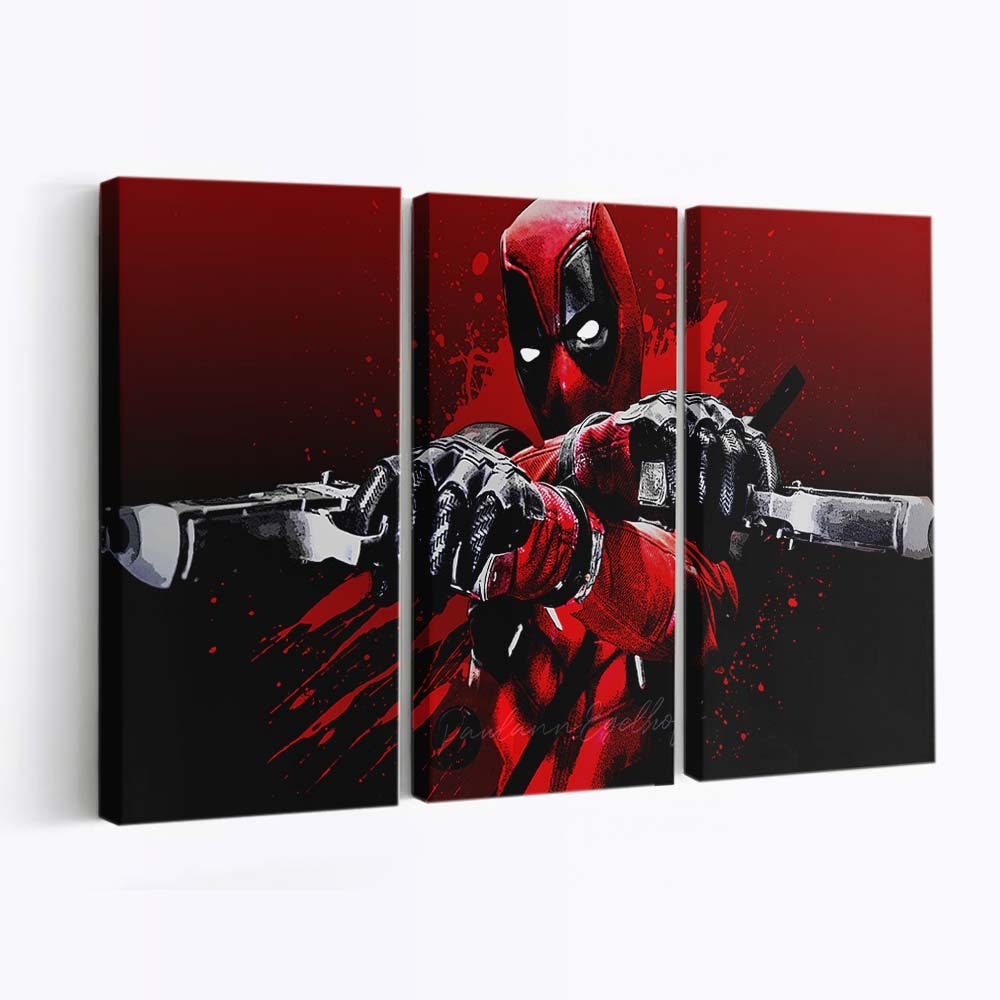 Deadpool: Blood Guns Glitch Art Leinwandbild - Marvel Wanddeko