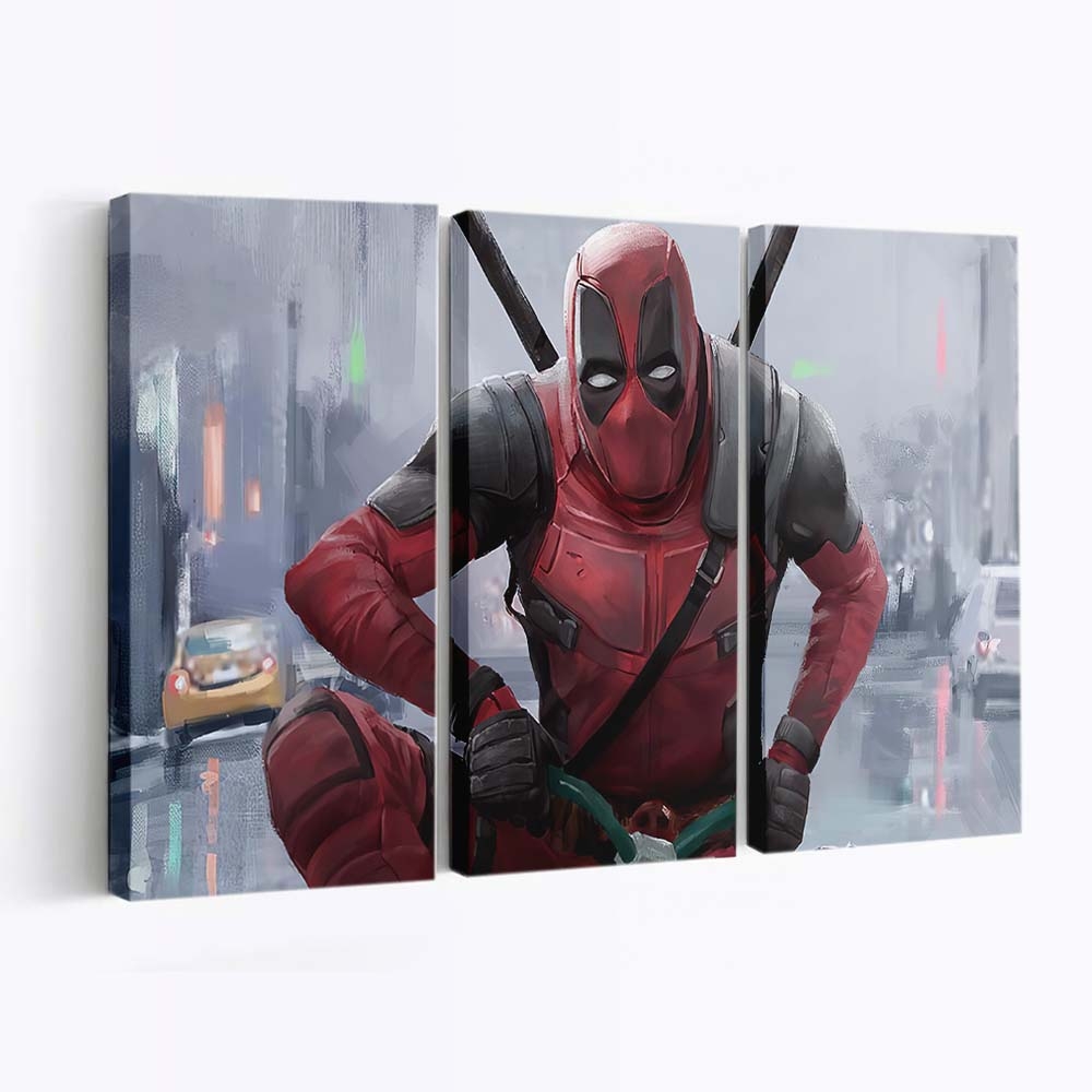 Deadpool fährt Kinderfahrrad Leinwandbild - Marvel Wanddeko