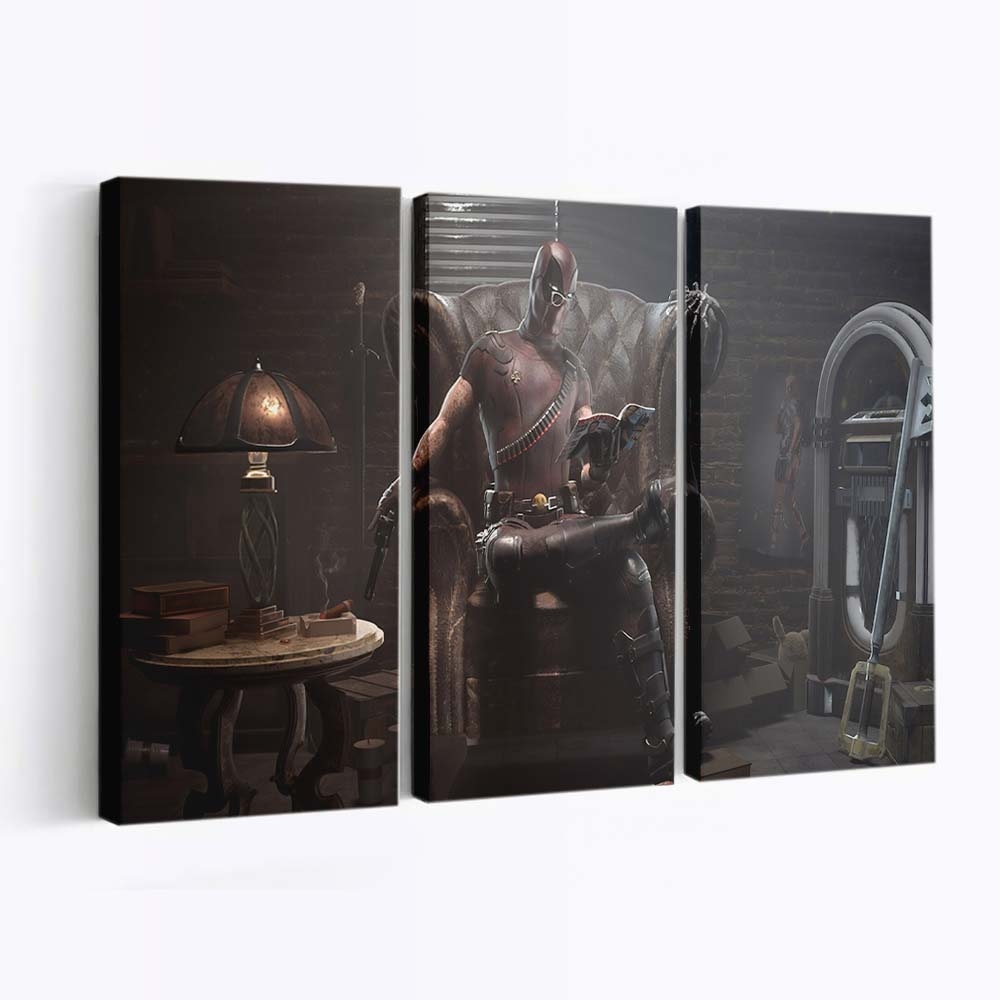 Deadpool Lesebuch und Waffen Leinwandbild - Marvel Wanddeko