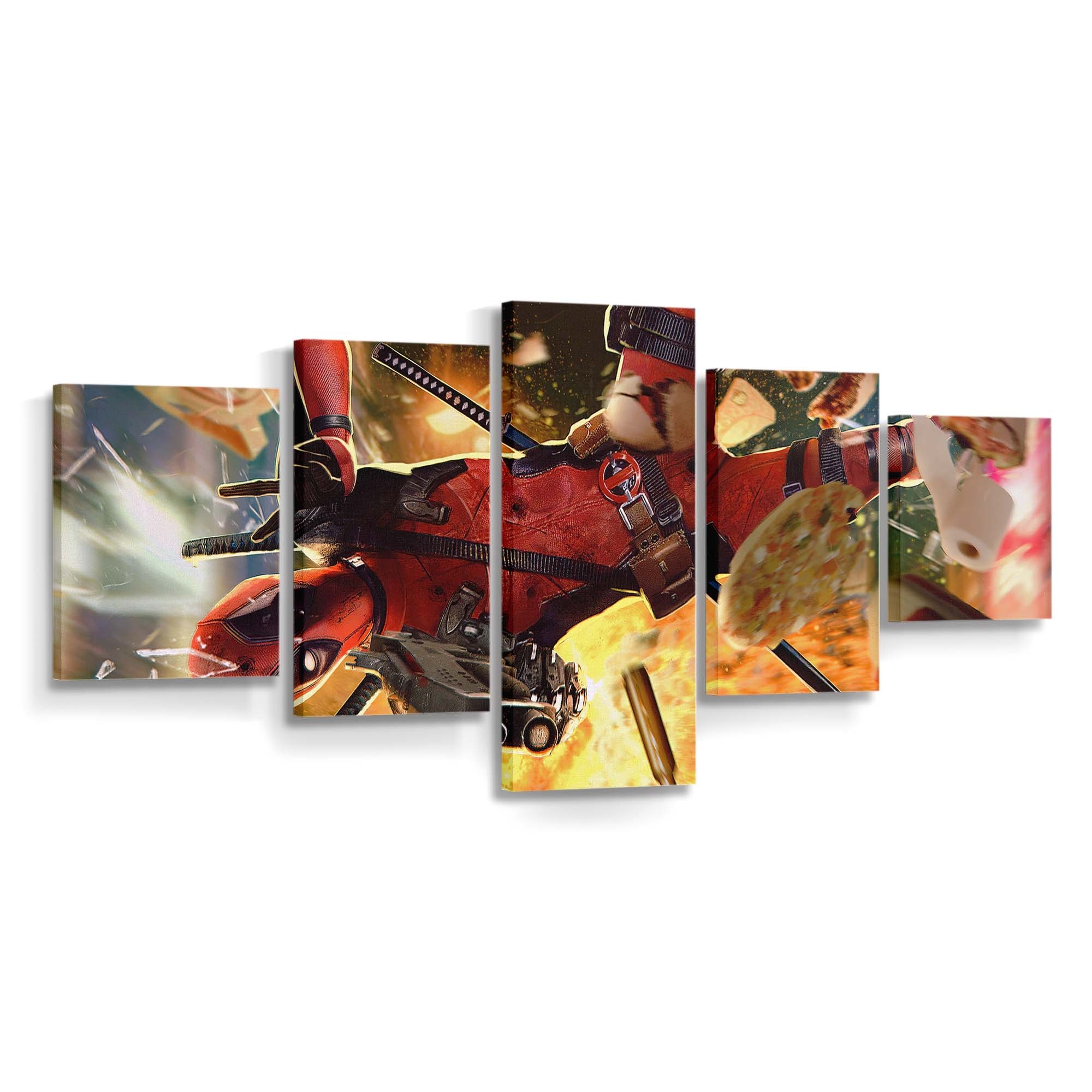 Deadpool Feuer Leinwandbild - Marvel Wanddeko