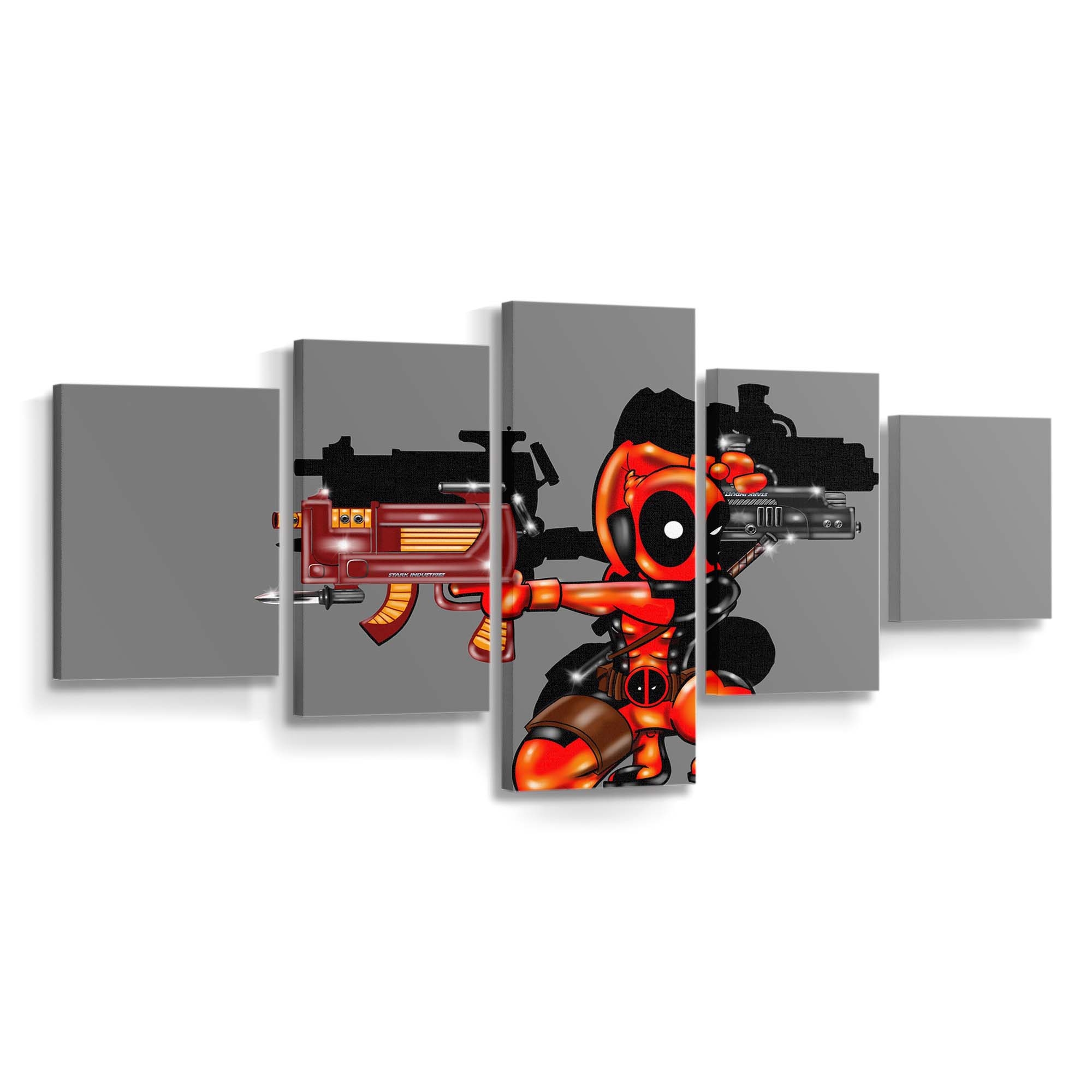 Deadpool Minimalismus mit Stark Industries Waffen Leinwandbild - Marvel Wanddeko