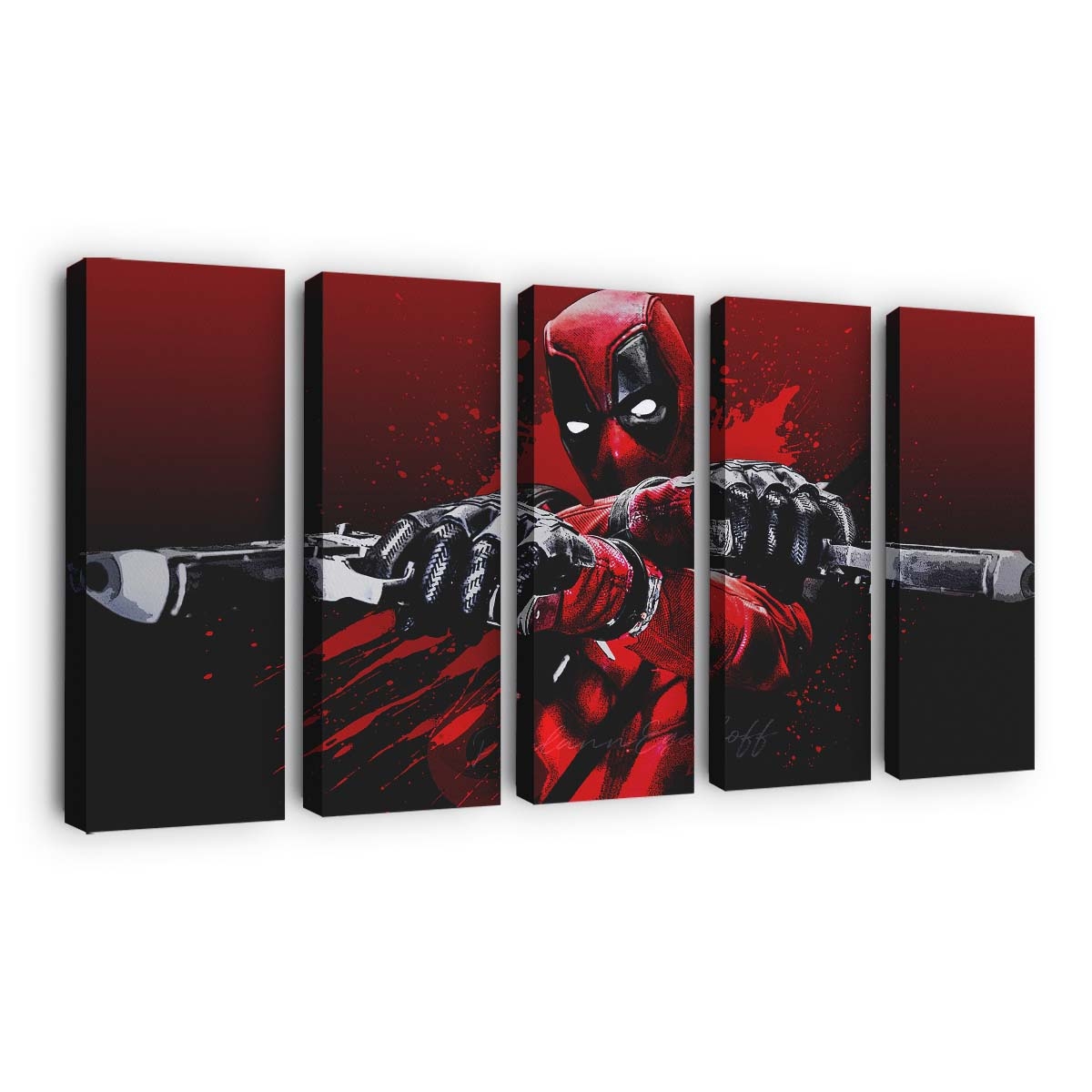 Deadpool: Blood Guns Glitch Art Leinwandbild - Marvel Wanddeko