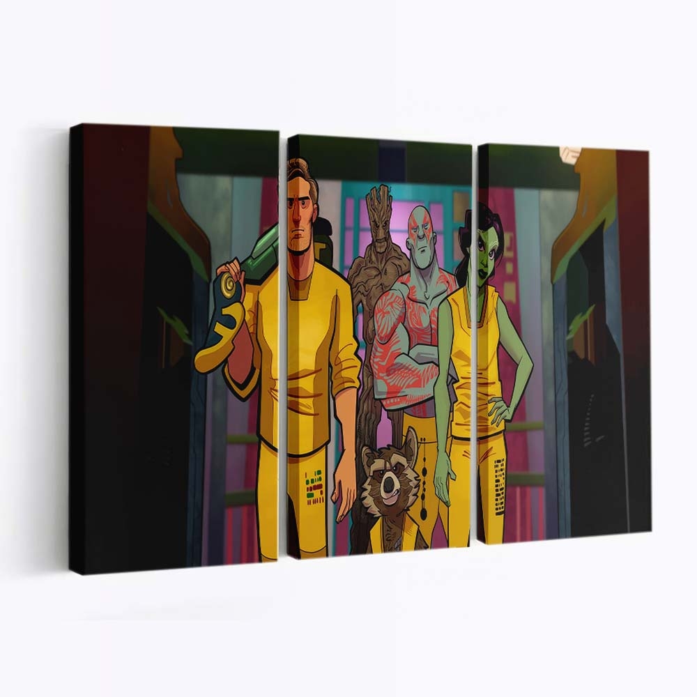 Star Lord Groot Drax The Destroyer Rocket Raccoon And Gamora In Prison Leinwandbild - Marvel Wanddeko