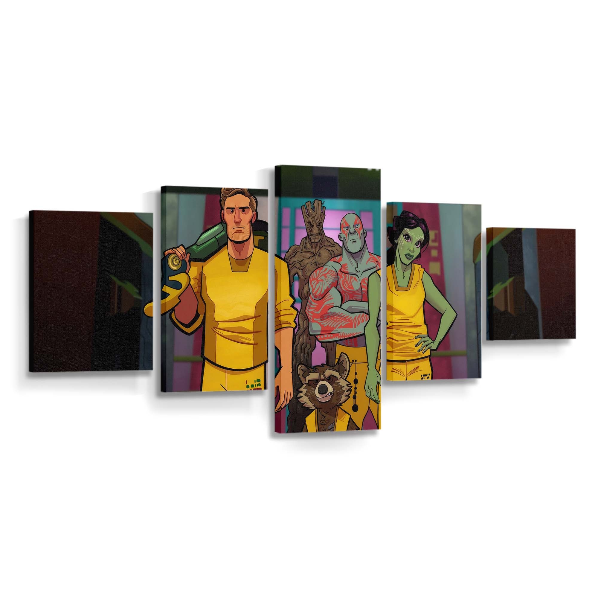 Star Lord Groot Drax The Destroyer Rocket Raccoon And Gamora In Prison Leinwandbild - Marvel Wanddeko