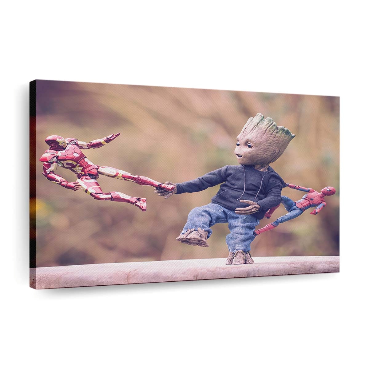 Baby Groot Iron Man und Spider Man Leinwandbild - Wanddeko
