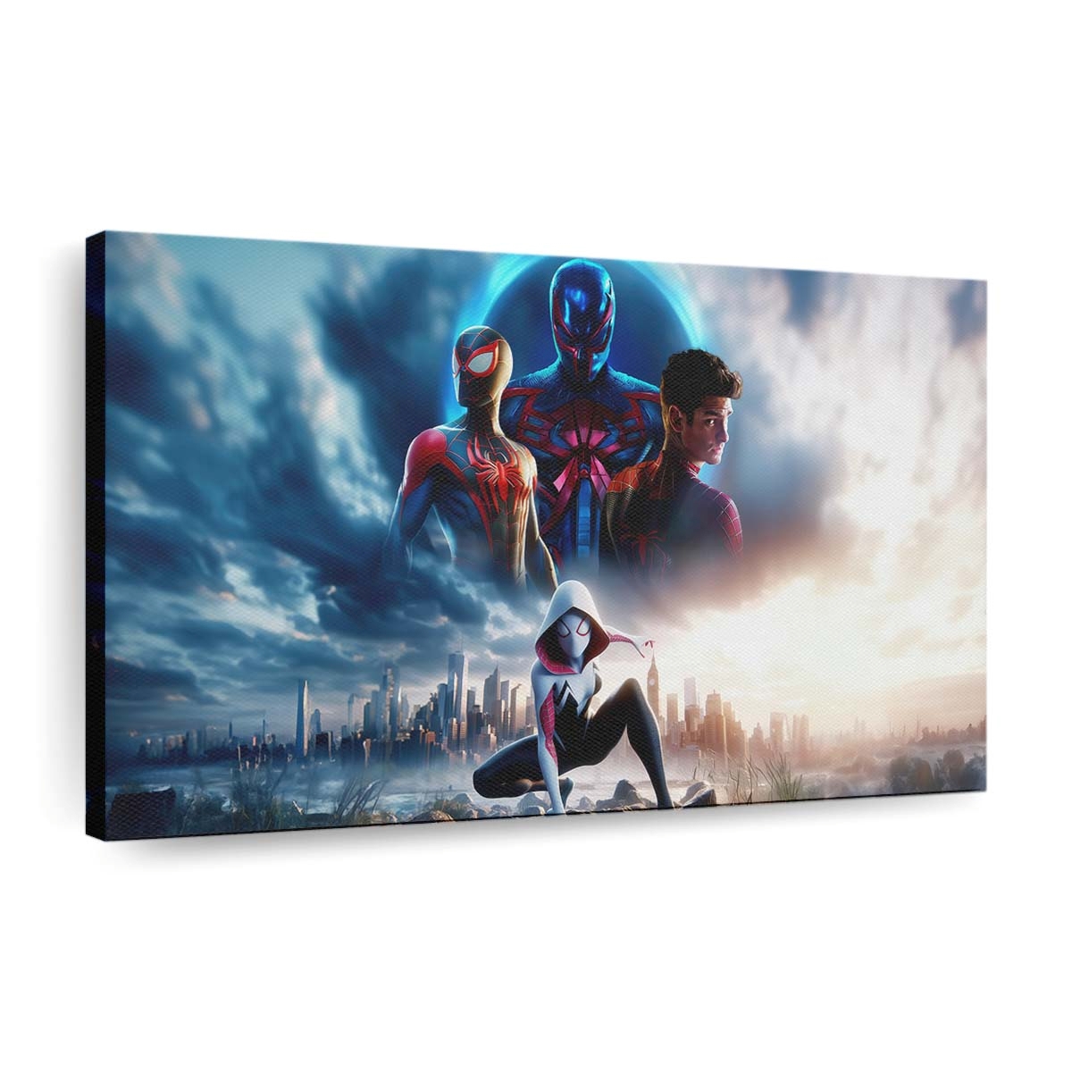 Gwen Stacy, Miles Morales und Spider Man 2099 treffen aufeinander Leinwandbild - Wanddeko