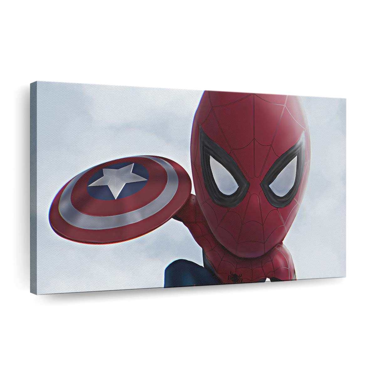 Kleiner Spider Man mit Schild Leinwandbild - Wanddeko