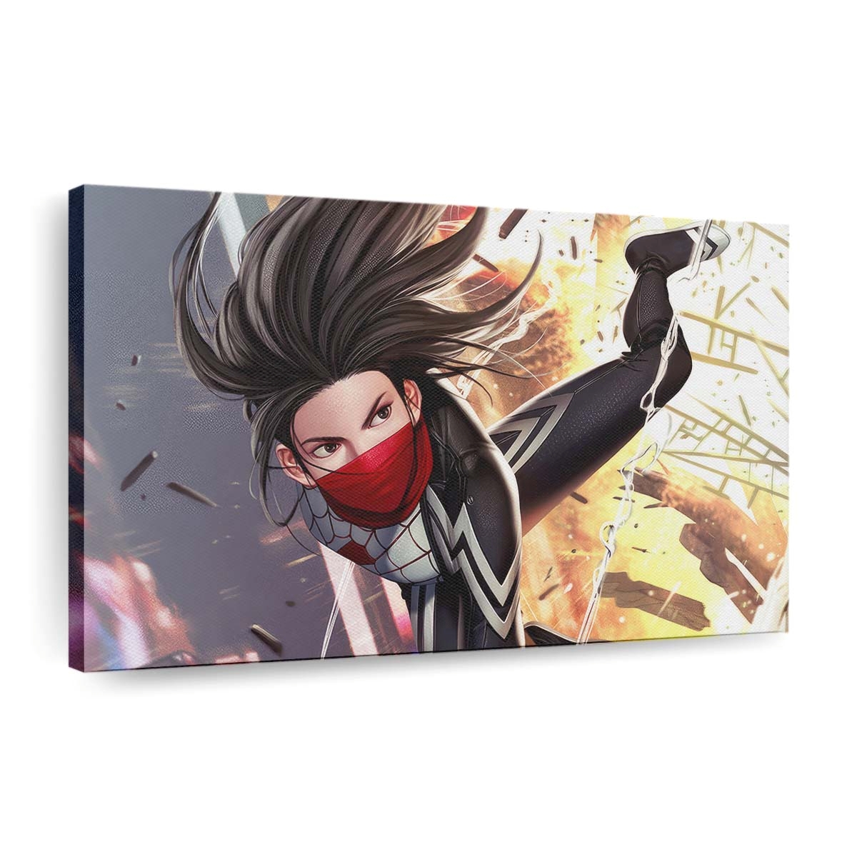 Marvel Silk steht im Mittelpunkt Action Leinwandbild - Wanddeko