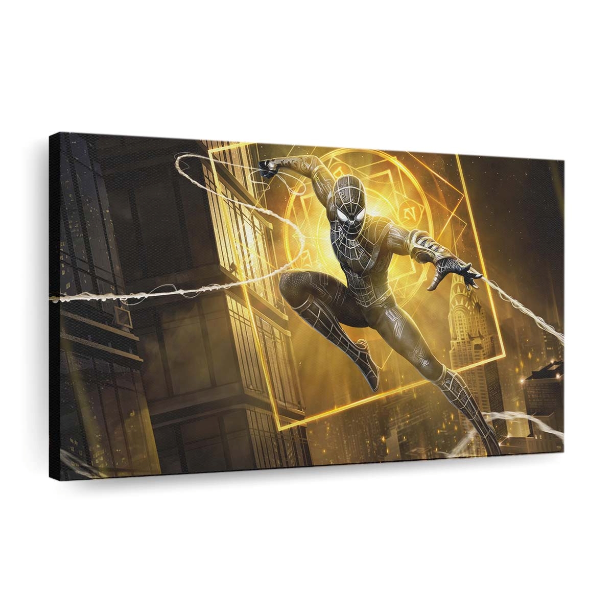 Marvel Super War Spider Man in seinem schwarz goldenen Anzug Leinwandbild - Wanddeko