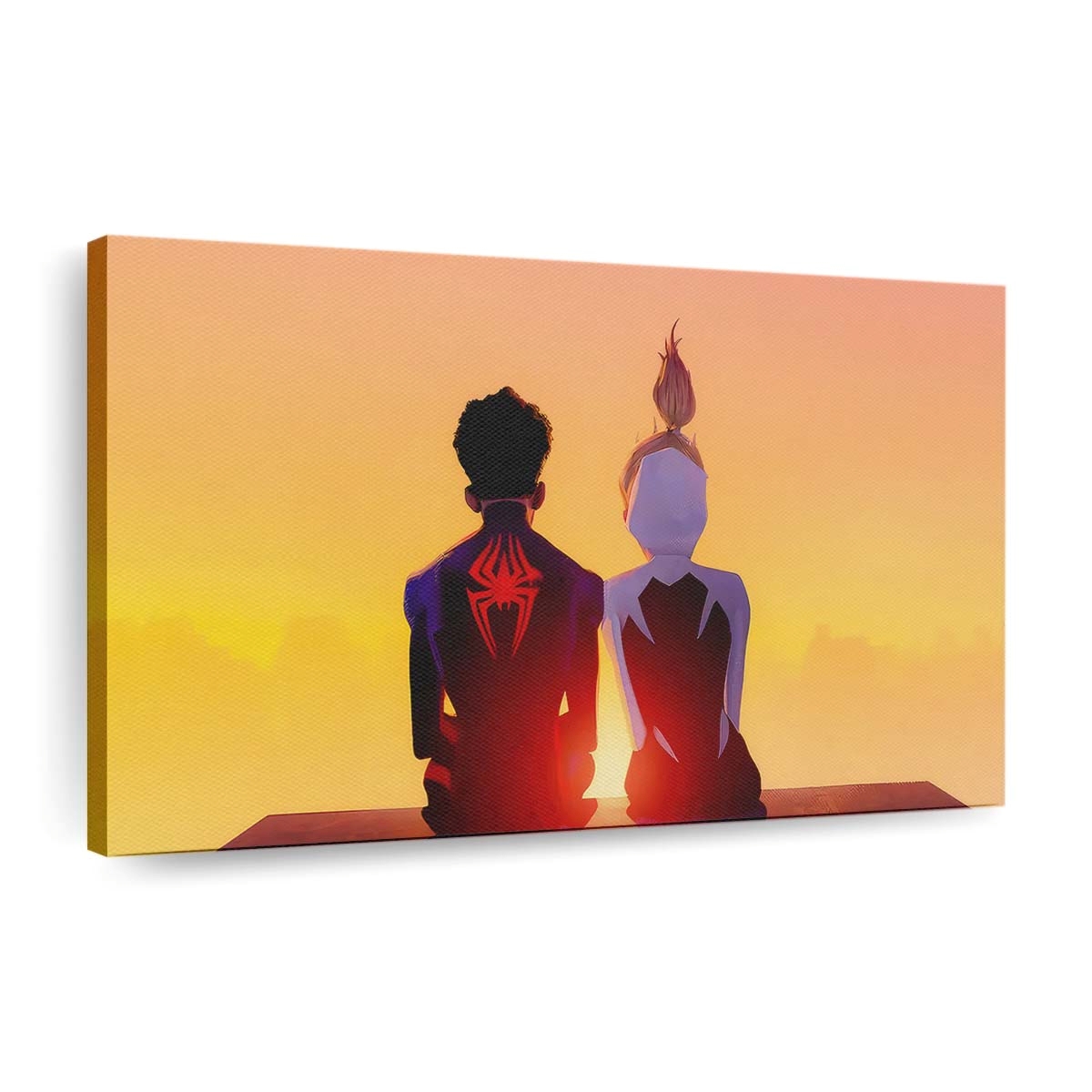 Miles Morales und Gwen Stacy schwingen sich in Aktion Leinwandbild - Wanddeko