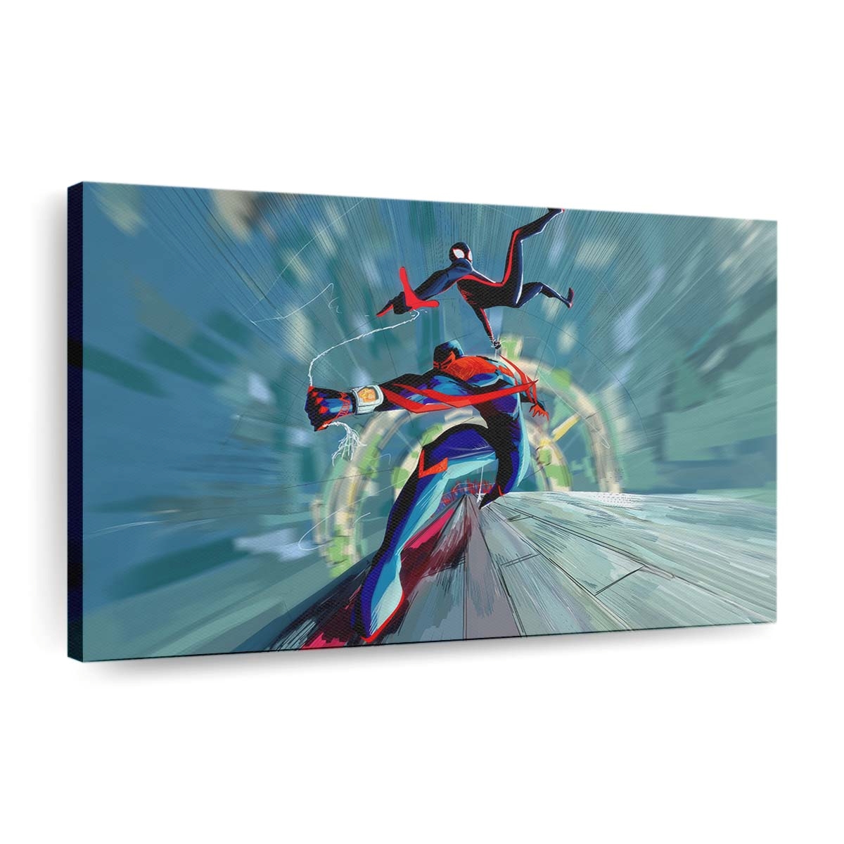 Miles Morales und Spider Man 2099 heben ab Leinwandbild - Wanddeko