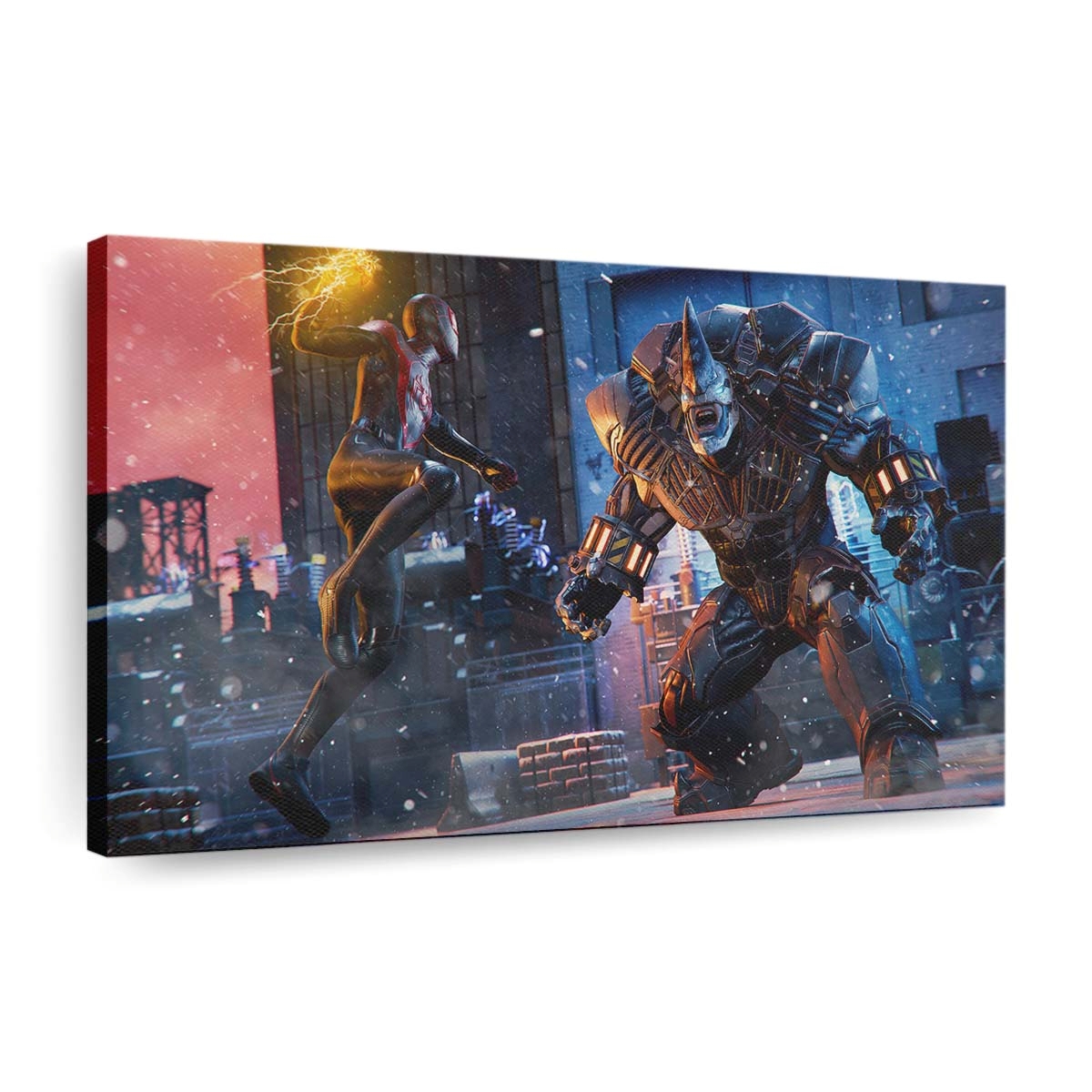 Miles Morales gegen Rhino Leinwandbild - Wanddeko