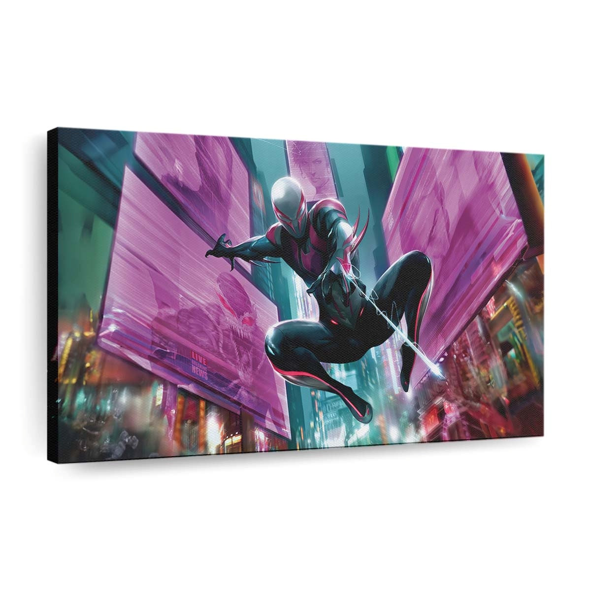 Spider Man 2099 Bekämpft Verbrechen in der Stadt Leinwandbild - Wanddeko