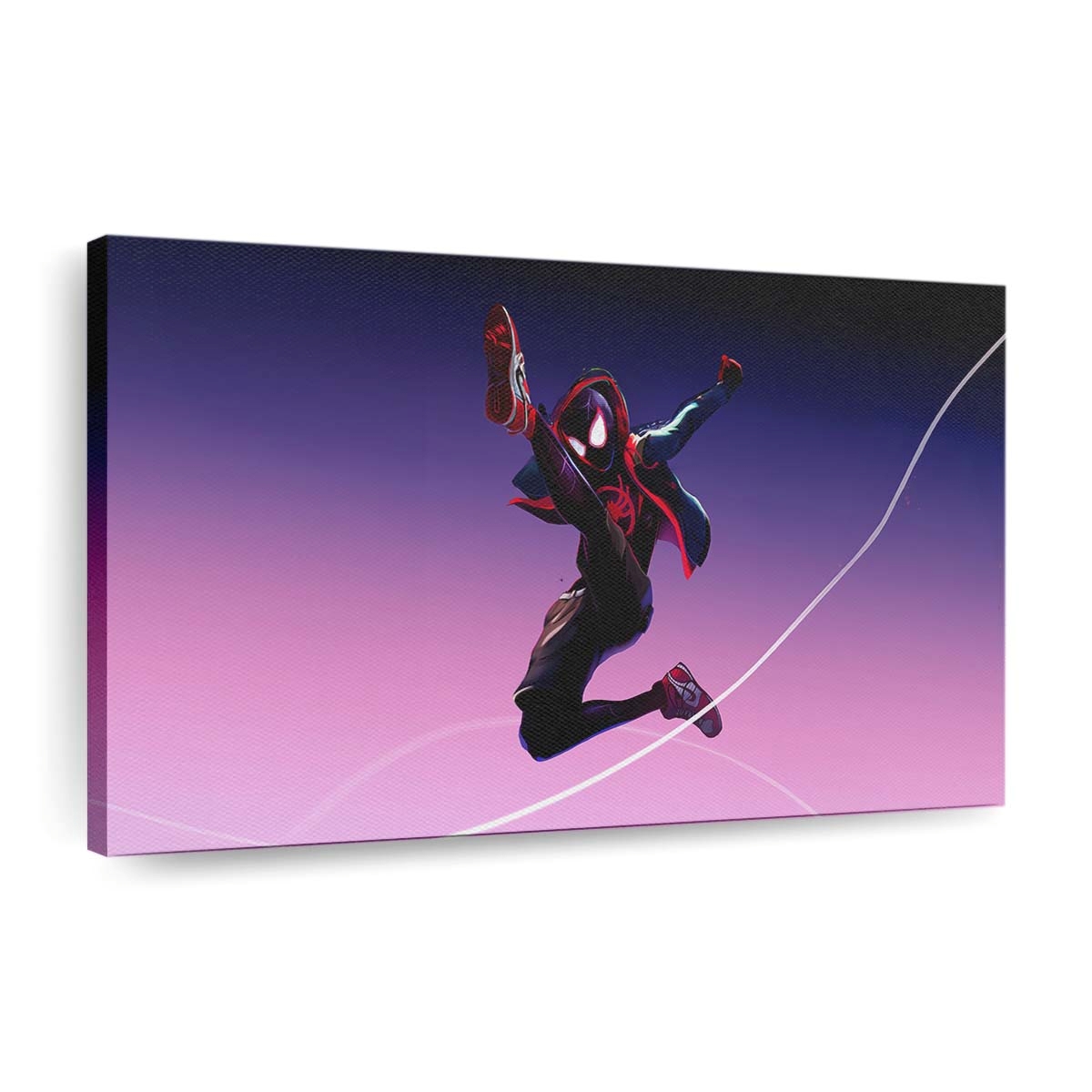 Spider Man quer durch das Spider Verse entfesselt seinen Netzwerfer Leinwandbild - Wanddeko