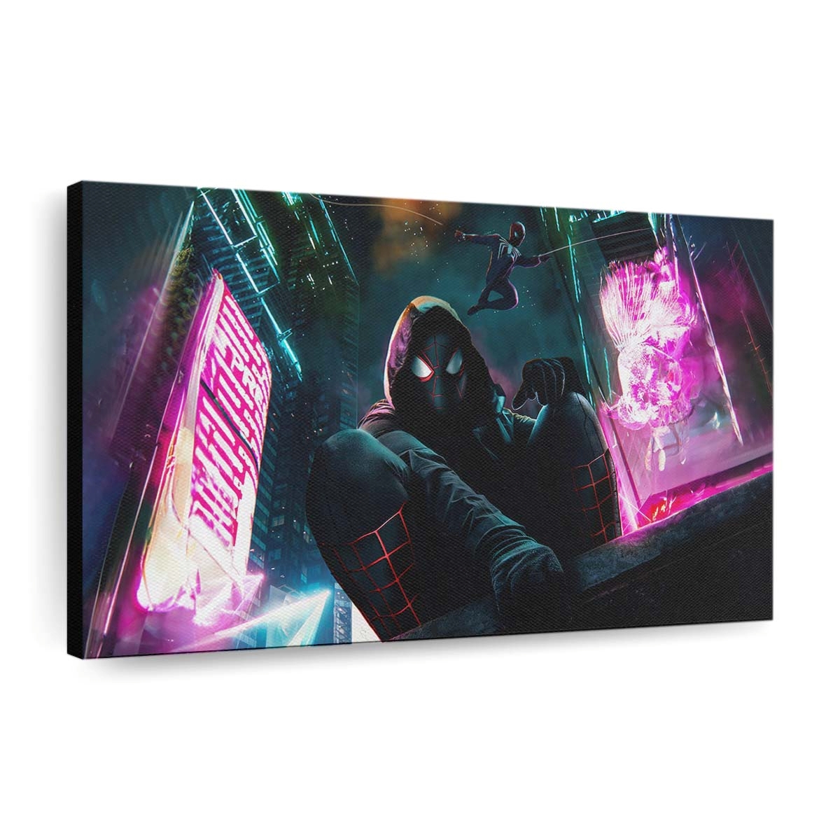 Spider Man in Cyber City Leinwandbild - Wanddeko