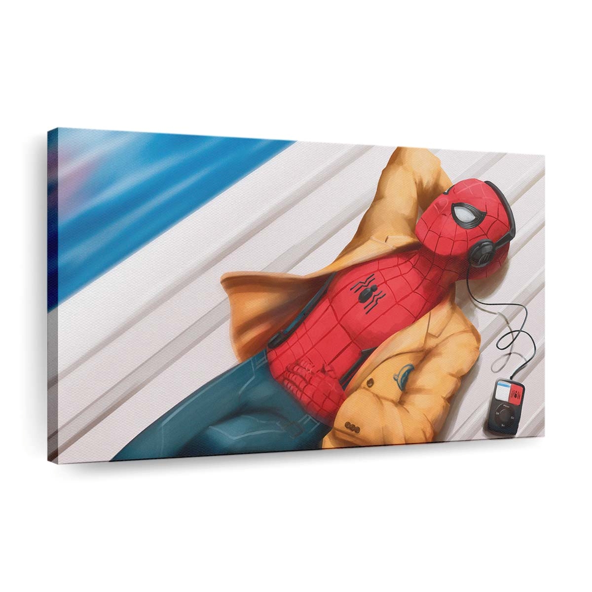 Spider Man hört Musik Leinwandbild - Wanddeko