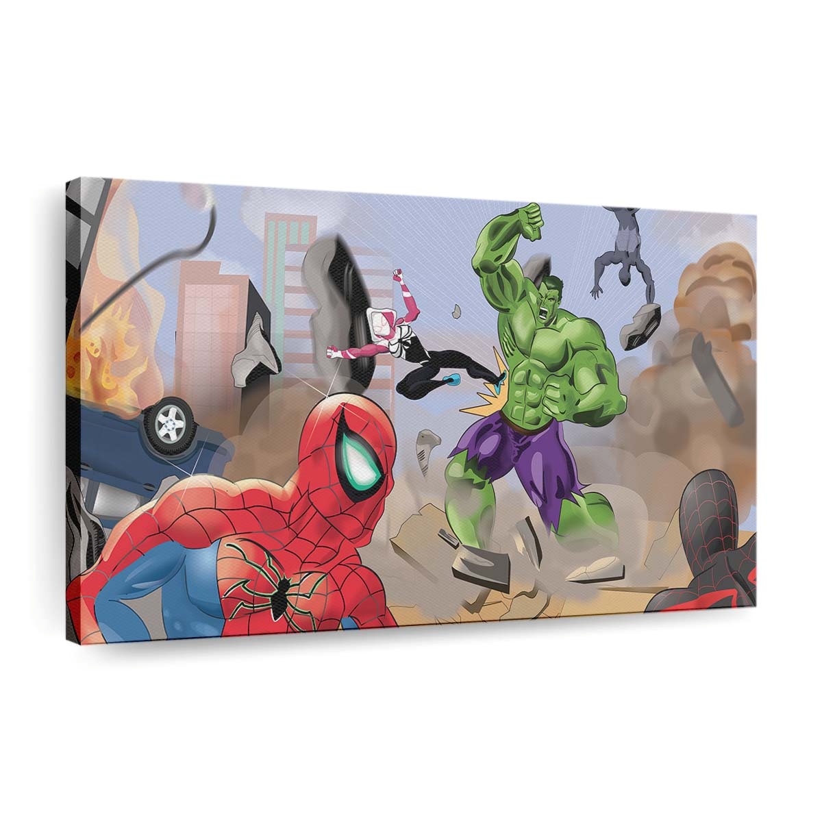Spider Man und Spider Woman Team gegen Hulk Leinwandbild - Wanddeko