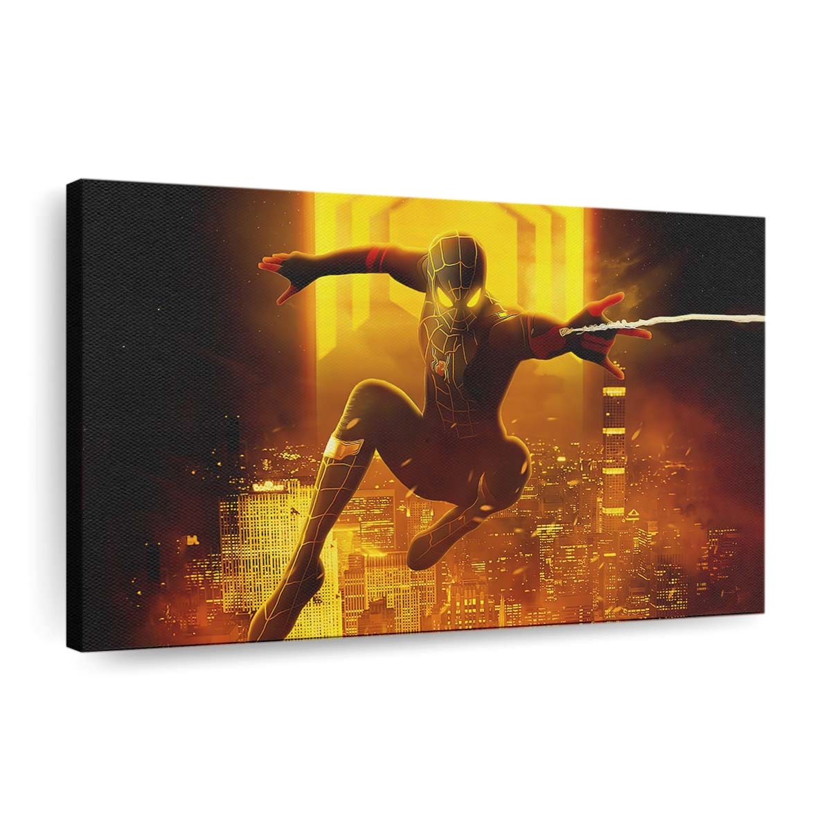 Spider Man im schwarz goldenen Anzug Leinwandbild - Wanddeko