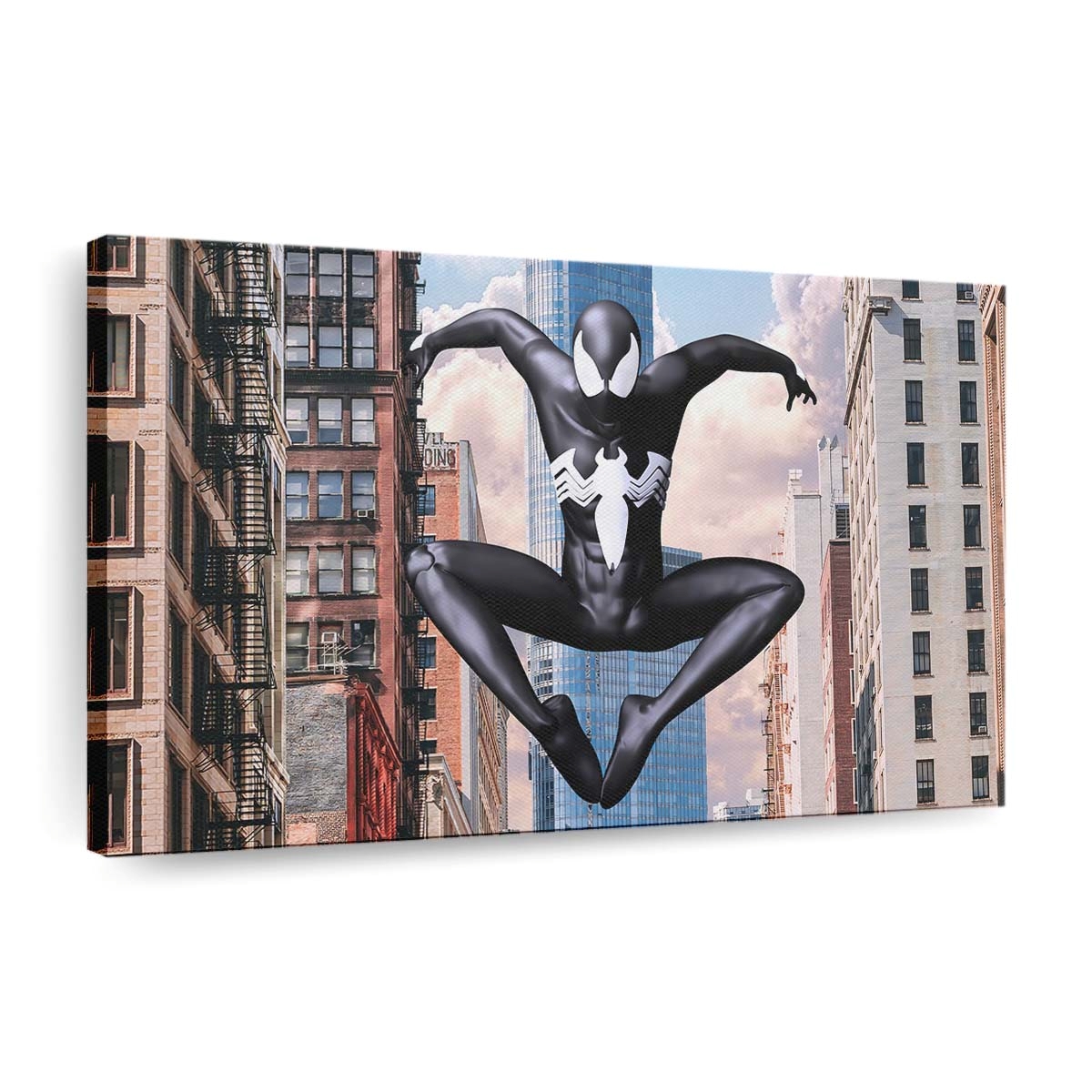 Spider Man schwarzer Anzug in der Stadt Leinwandbild - Wanddeko
