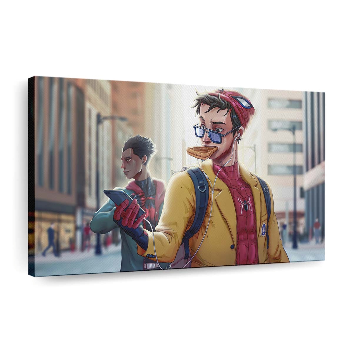 Spider Man isst Waffel Leinwandbild - Wanddeko