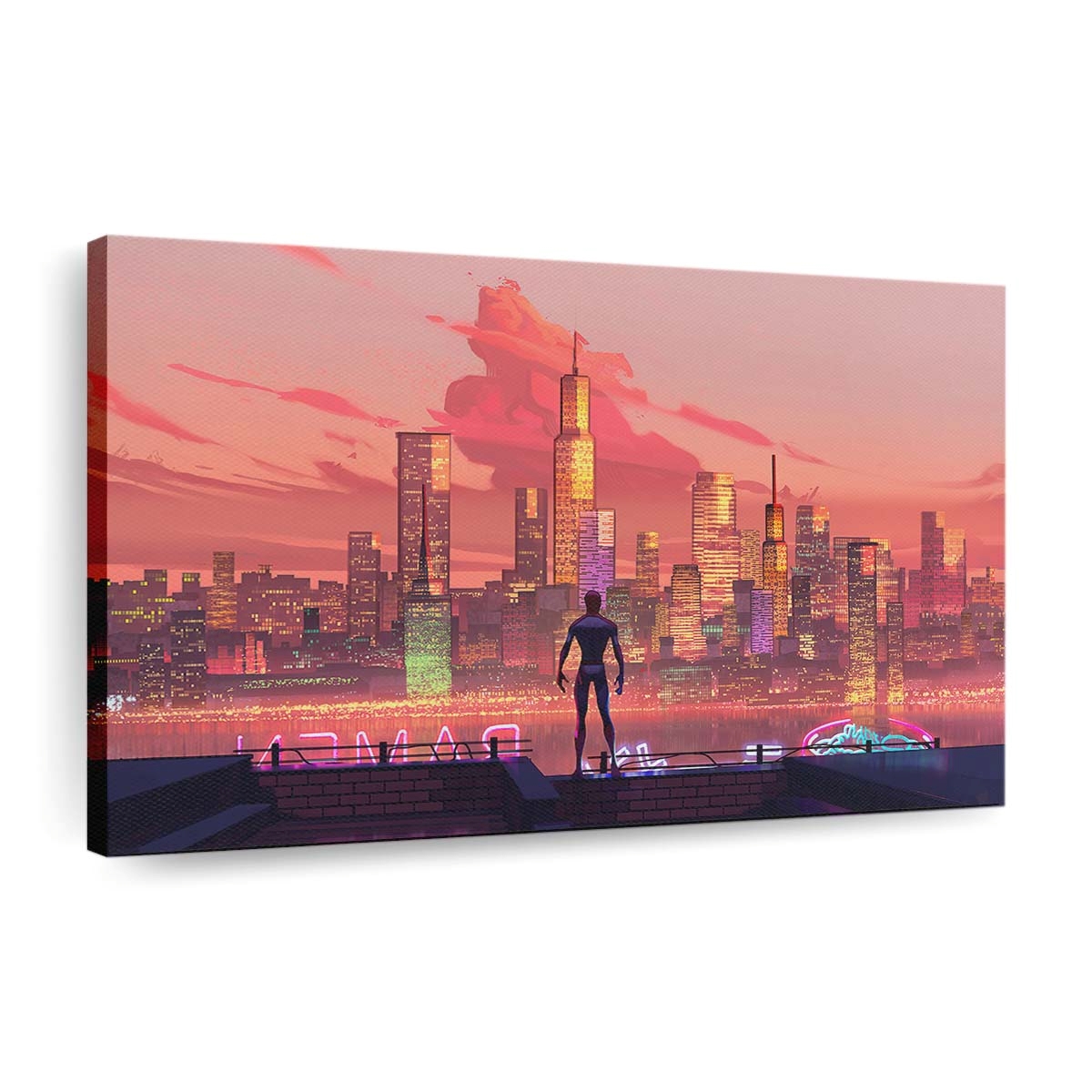 Spider Man bei Sonnenuntergang in New York Leinwandbild - Wanddeko