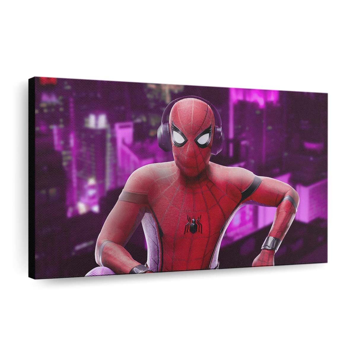 Spider Man hört Musik Leinwandbild - Wanddeko